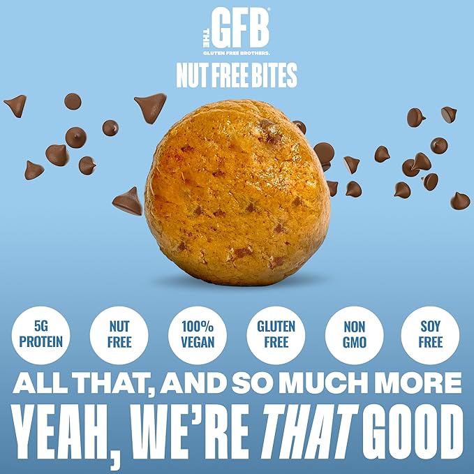 The Gluten Free Brothers Chocolate Chip Cookie Dough Nut Free Bites - Allergen Friendly, Gluten Free, Soy Free Protein Balls – Plant Based Vegan Non-GMO Snack Size Protein Energy Balls, 4 oz (6 Count)
