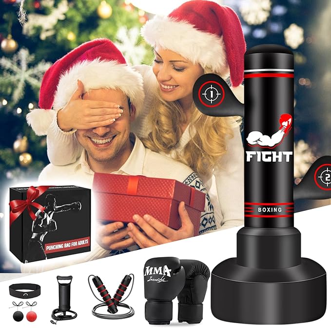 Upgraded Heavy Freestanding Punching Bag for Adults Teens, 70” Standing Punching Bag with Gloves, Pump and Jump Rope, Boxing Reflex Ball, Women Men Kickboxing Bags for Training MMA Fitness Home Gym
