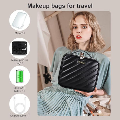 Travel Makeup Bag with Led Mirror, Portable Makeup Train Case Led Makeup Organizer Ideal Gifts for Mother Women Girls