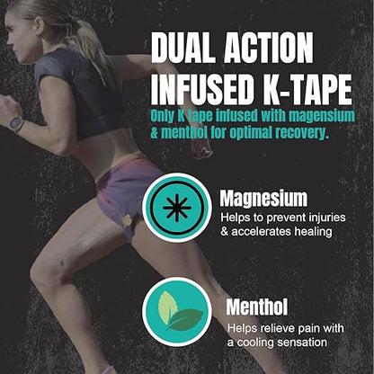 Heali Kinesiology Tape with Magnesium and Menthol, 20 Pcs Precut Strips, K Tape Roll, Knees, Physical Therapy Sports Tape for Muscle and Joint Pain Relief, Water Resistant, Beige with Zebra