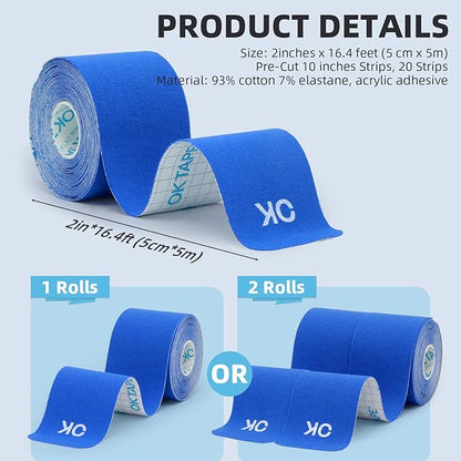 OK TAPE Kinesiology Tape 10 inches Precut, 20 Strips, Cotton Elastic Athletic Tape Latex Free, 2in x 16ft, Orange