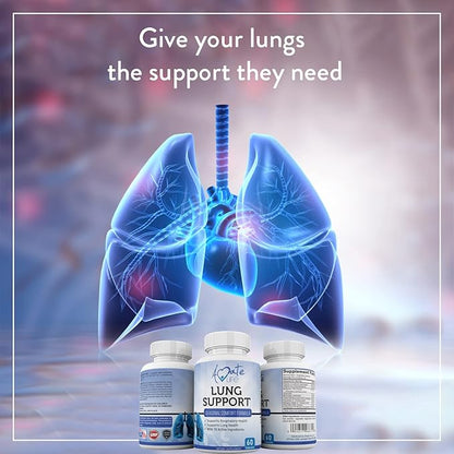Amate Life Lung Support Dietary Supplements Herbal Breathing Support 10 Active Ingredients Original Formula for Lung Health Lung Cleanse Formula Supplement for Bronchial System 60 Capsules Non GMO