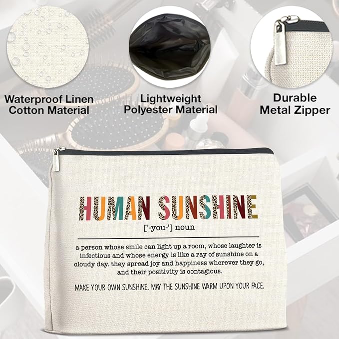 Thank You Gifts for Women Human Sunshine Makeup Bag, Appreciation Gifts for Coworkers Leader Boss Nurse Teacher Friends Cosmetic Bag Zipper Makeup Pouch