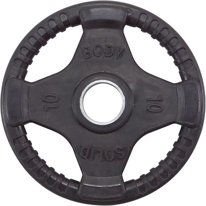 Body-Solid Quad Grip Design Rubber Plate - Olympic Weight Plates, Set with Rubber Coating, Dumbbell & Bumper Weights for Barbell