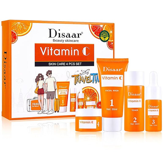 Vitamin C Organic Orange Extract Skin Care Set Facial Wash Toner Serum Face Cream Moisturizing Reduce Wrinkles Hydrate 30ml+30ml+10ml+15g 4PCS