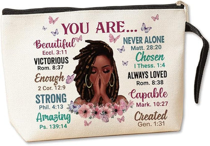 Jztco Inspirational Makeup Bag Christian Gifts You Are Beautiful Strong Amazing Created Travel Makeup Zipper Bag Girl for Women Friends Sisters Mom Aunt Faith Cosmetic Bag