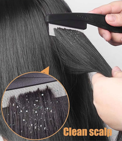 Dandruff Comb Fine Tooth Scalp Detox Comb Lice for Women, Men & Kids Stainless Steel Scalp Detoxing, Sweep & Massage Hair Brush Tool for Hair Care (Black 3PC)