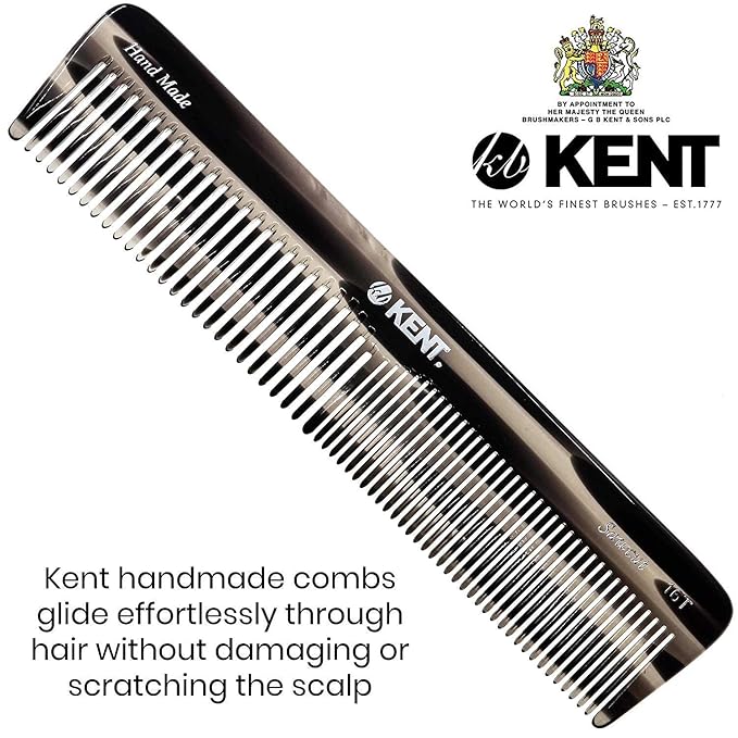 Kent 16T-16TG Fine Tooth and Wide Tooth Comb for Daily Grooming, Handmade Styling Comb for All Hair Types, Styling and Detangling Combs for Men and Women