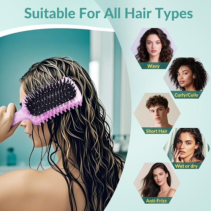 Curl Defining Brush, Volume Curly Hair Brush Products for Effortlessly Detangling Shaping and Styling Women's Men's Curls on All Wet or Dry Hair Types, Reduces Frizz (Marble Purple)
