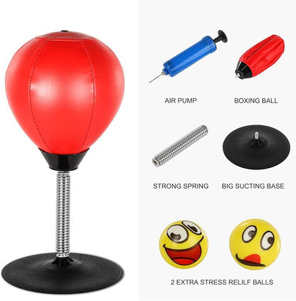 Goldboy Stress Buster - Desktop Punching Bag with Stand and 2 Extra Balls, Boxing Reflex Bag (Red)
