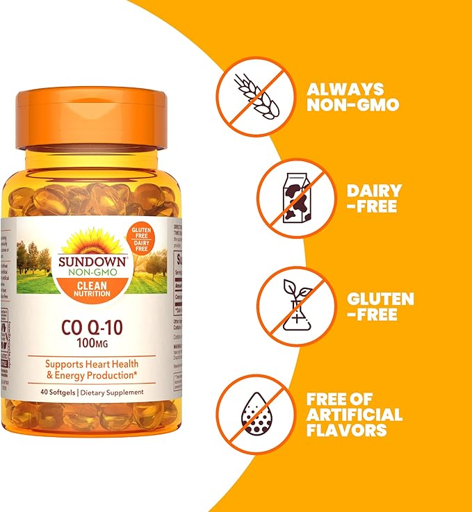 Sundown CoQ10 100mg Softgels, Supports Heart Health and Cellular Energy Production, 40 Count
