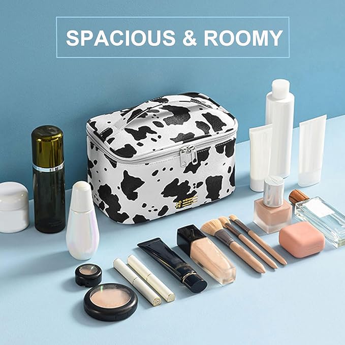 KITENROM Portable Makeup Bag Cow Printed Cosmetic Bags for Women Medium Pouch Case Purse Make Up Organization Waterproof (Print Cow)