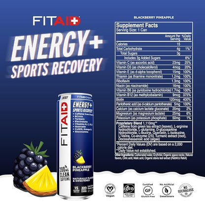 LIFEAID FITAID Energy Drink, 200mg Natural Caffeine, Keto, 15 Calories, Variety Pack, BCAAs, Quercetin, Electrolytes, Omega-3s, Paleo, Vegan & Gluten-Free, 12-oz. cans (Pack of 24)