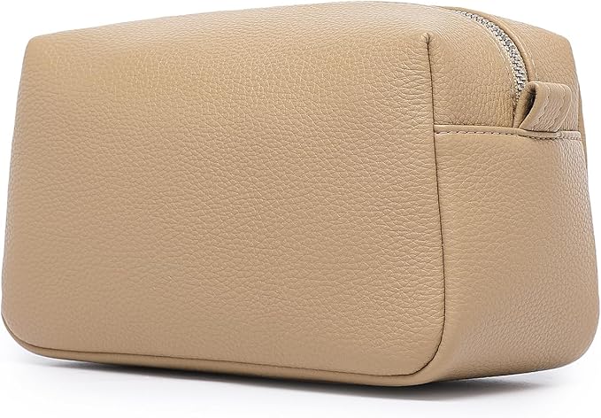 PU leather Organizer Bag Lightweight Cosmetic Bag with Ring Clasp Perfect Travel Makeup Bag for Women (Sandy/PU)
