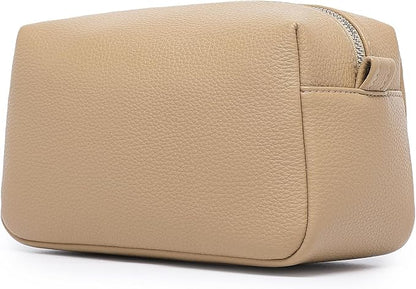 PU leather Organizer Bag Lightweight Cosmetic Bag with Ring Clasp Perfect Travel Makeup Bag for Women (Sandy/PU)