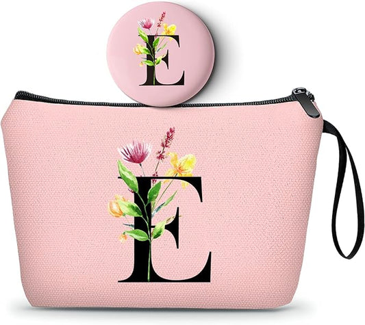 SEAMOON Women Birthday Unique Bride to be Bridal Shower Initial Gifts for Mom Sister Friend Her Teacher Aunt Makeup Cosmetic Bag with Mirror Mothers Day Christmas Graduation E