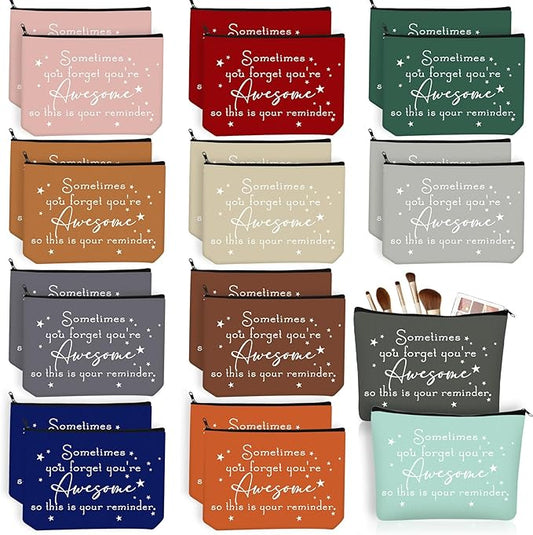 Sieral 24 Pcs Inspirational Makeup Bag Appreciation Nurse Gift for Women You're Awesome Cosmetic Bags Employee Motivational Gifts for Coworkers Teacher Mom Assistant Nurse (Classic Color)