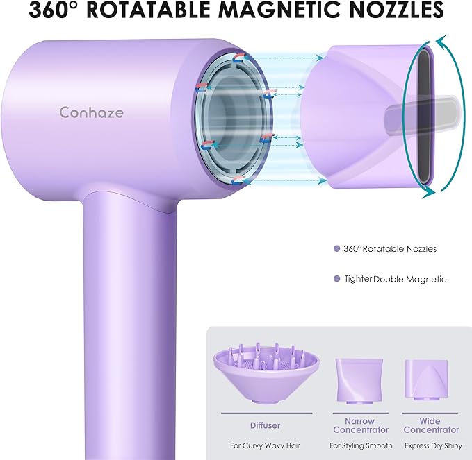 Diffuser Hair Dryer, Professional Ionic Blow Dryer with Diffuser for Curly Hair, 110000 RPM Brushless Motor High Speed Hairdryer Blowdryer for Women Men Home Salon Travel,Thermo-Control Low Noise