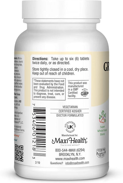 Maxi Health Green Vitality - Green Superfood - Energy and Mood Formula - 180 Tablets - Kosher