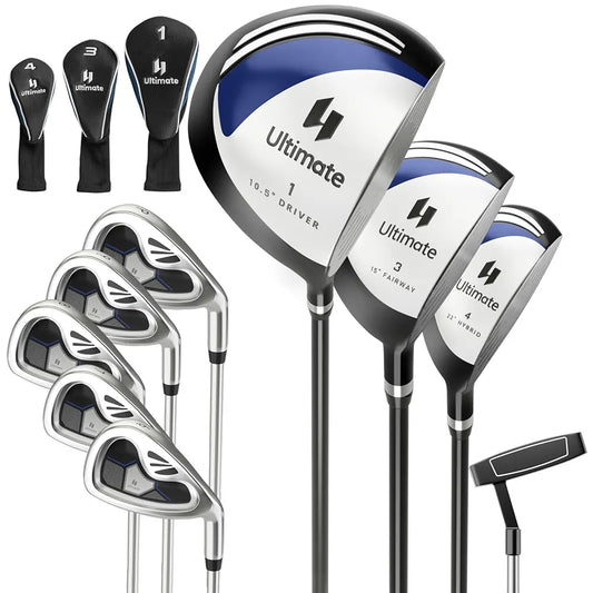 Tangkula 9/10 Pieces Men's Complete Golf Clubs Set Right Hand, Includes 460cc Alloy #1 Driver & #3 Fairway Wood & #4 Hybrid & #6/#7/#8/#9/#P Irons & Putter, Golf Club Set