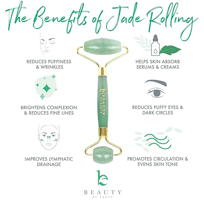 Beauty by Earth Jade & Rose Quartz Roller for Face - Face Massager Skin Care Tools with Small Eye Roller for Puffy Eyes