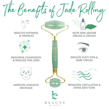 Beauty by Earth Jade & Rose Quartz Roller for Face - Face Massager Skin Care Tools with Small Eye Roller for Puffy Eyes