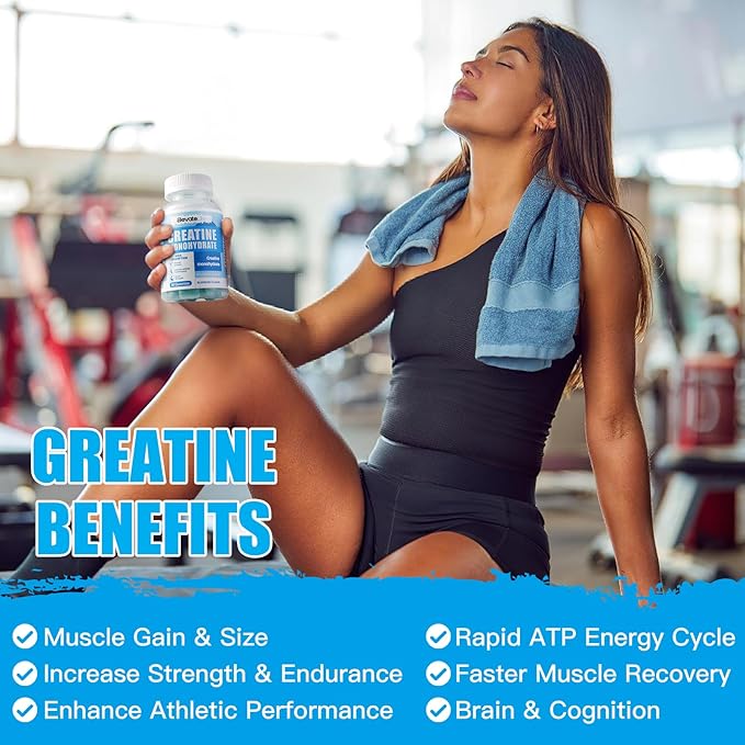 Creatine Monohydrate Gummies 5000mg for Men & Women, Chewables Creatine Monohydrate for Muscle Strength, Muscle Builder, Energy Boost, Pre-Workout Supplement(90 Count)-Blueberry