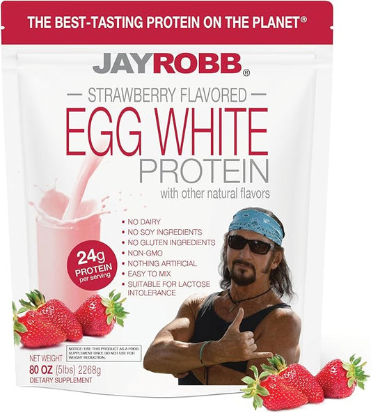 Jay Robb Strawberry Egg White Protein Powder, Low Carb, Keto, Vegetarian, Gluten Free, Lactose Free, No Sugar Added, No Fat, No Soy, Nothing Artificial, Non-GMO, Best-Tasting (80 oz, Strawberry)