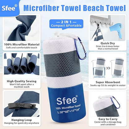 Sfee 2 in 1 Microfiber Travel Towel 32''x16'')