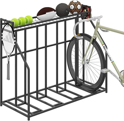 Stand Bike Racks for Garage, 4 Bike Stand Rack with Storage Basket, Metal Floor Bike Parking, Garage Organizer Suitable for Mountain, Hybrid, Adult and Kids Bikes