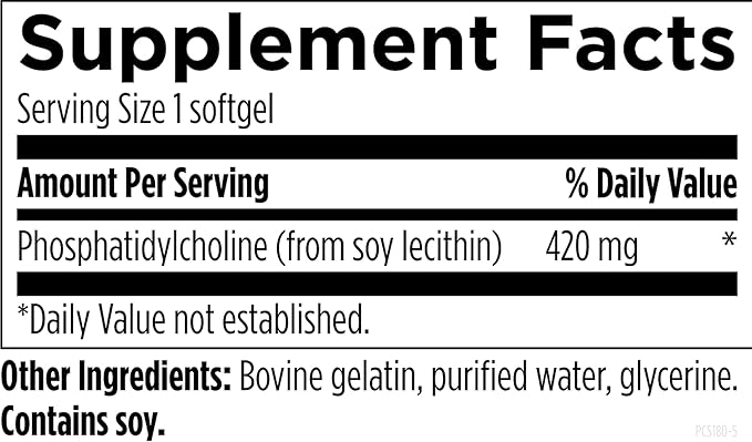 Designs for Health Phosphatidylcholine Softgels - Phosphatidyl Choline Supplement from Soy Lecithin to Support Liver + Brain Health (180 Softgels)