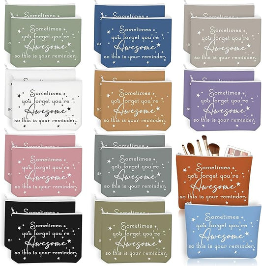 Sieral 24 Pcs Inspirational Makeup Bag Appreciation Nurse Gift for Women You're Awesome Cosmetic Bags Employee Motivational Gifts for Coworkers Teacher Mom Assistant Nurse(Pastel Color)