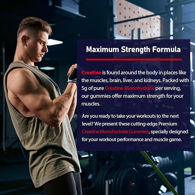 Creatine Monohydrate Gummies for Women & Men, Taurine & B6, Chewable Creatine Pre Workout Gummies for Max Strength & Muscle Growth, Energy, Endurance, Creatine for Men & Women, 5g Per Serving - 1 Pack