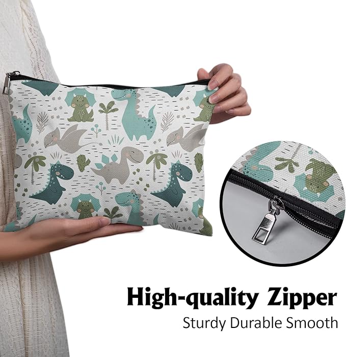 Cafl Cute Dinosaur Makeup Bag Dino Make Up Bag Zipper Cosmetic Pouch Large Toiletry Bag Travel Linen Make Up Organizer for Purse for Women 10×8Inch