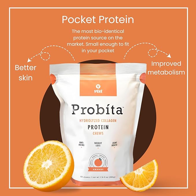 VISI Probita Hydrolyzed Collagen Protein Chews - 60 Chews - Non GMO (Orange)