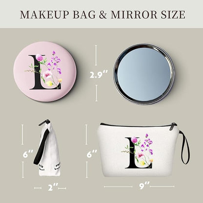 SEAMOON Women Birthday Unique Initial Funny Gifts for Teenage Girl Sister Friends Bridesmaid Personalized Travel Make up Cosmetic Bag with Mirror Valentines Mothers Day Christmas Graduation L