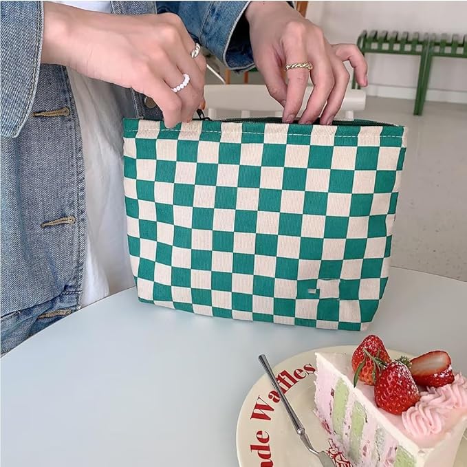 Cosmetic Bags for Women Makeup Bag Large Capacity Purse Travel Toiletry Zipper Storage Pouch Make up Brushes Organizer for Gifts (Chessboard, Green)