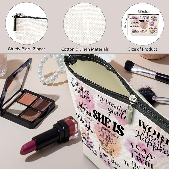 Positive Affirmations Makeup Bag Mental Health Motivational Inspirational Gifts for Female Sister Girl Friend Colleagues Coworker Birthday Friendship Mothers Day Nurse Day Travel Toiletry Bag