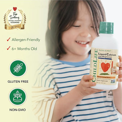 ChildLife Essentials Liquid Calcium Supplement for Kids - Baby Calcium with Magnesium, Zinc, and Vitamin D3 - Orange Flavor, 16 fl oz (4 Pack)