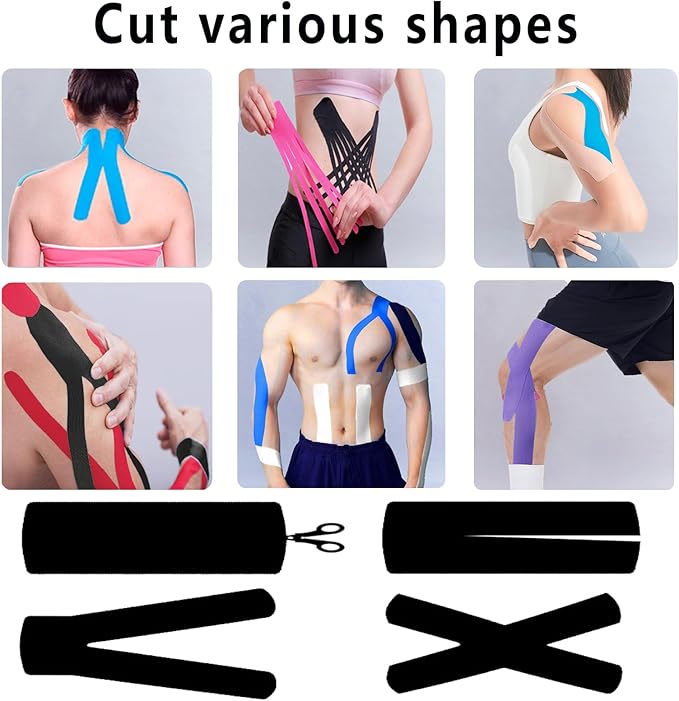 Kinesiology Tape Pro 5 Rolls, 2 Inch High Elasticity Sports Tape Therapeutic Pain Relief–Physio Tape for Muscle Recovery & Joint Support, Waterproof & Hypoallergenic & Breathable–Black