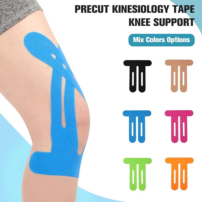 Kinesiology Tape for Knee 12 Pack, Precut Knee Tape for Muscle & Joints, Athletic Sports Tape for Knee Support, Latex Free and Water Resistant, Blue