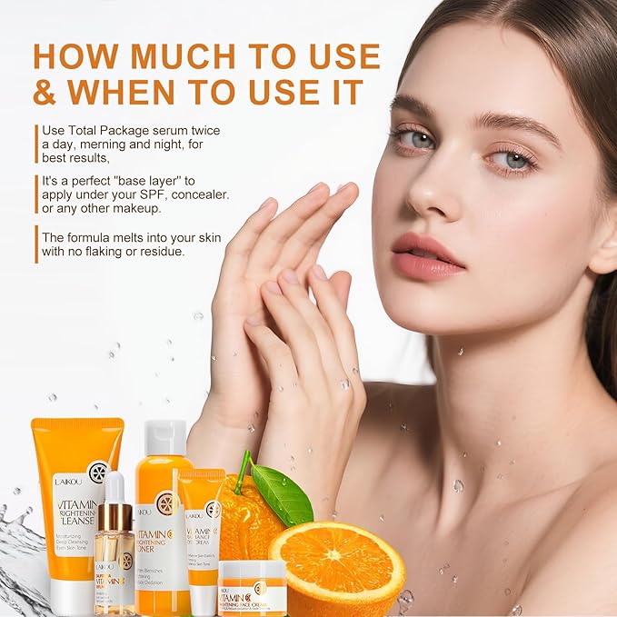 5 Pieces Vitamin C Serum Facial Skin Care Set,Skin Revitalizer, Nourishing, Lightening, Brightening Skin Tone, Gift Set Travel Size Kit with Cleanser, Toner, Serum, Eye Cream, Face Cream
