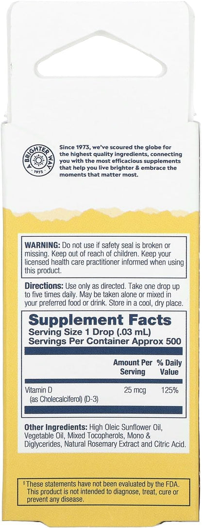 Solaray D3, Liquid, Unflavored (Carton) 1000IU | 0.5oz
