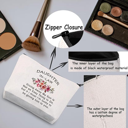 TSOTMO Daughter in Law Gift Wedding Gift Cosmetic Bag Bride Bridal Gift Giving Away My Son is Not an Easy Thing to Do,but if i must i'm lucky to be giving him to you Makeup Bag (My Son)