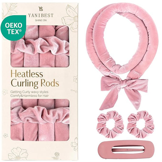 Yanibest Heatless Curls Overnight, Soft Heatless Hair Curler to Sleep in, No Heat Ribbon Wrap, Heatless Curling Set for Long Short Hair with Hair Scrunchies and Clip