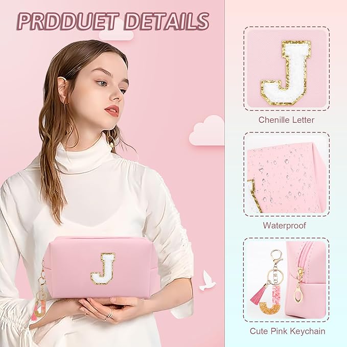 Birthday Gifts for Women Her,Travel Cute Makeup Bag,Large Capacity Cosmetic Bags for Women Makeup Pouch PU Leather Waterproof Cosmetic Bag (J, Pink)