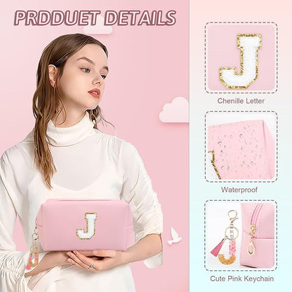 Birthday Gifts for Women Her,Travel Cute Makeup Bag,Large Capacity Cosmetic Bags for Women Makeup Pouch PU Leather Waterproof Cosmetic Bag (J, Pink)