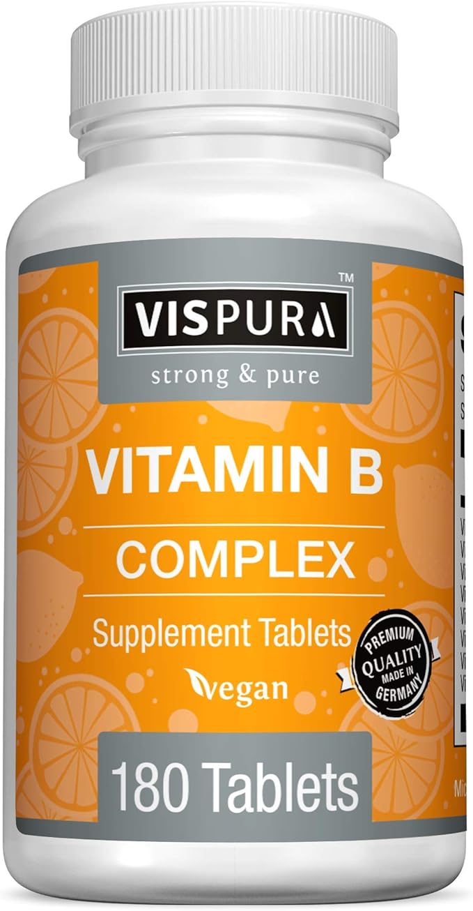 Vitamin B-Complex, 180 Vegan Tablets, All B Vitamins Including B12, B1, B2, B3, B5, B6, B7, B9, Folic Acid, for Stress, Energy and Healthy Immune System*, Natural Supplement Without Additives