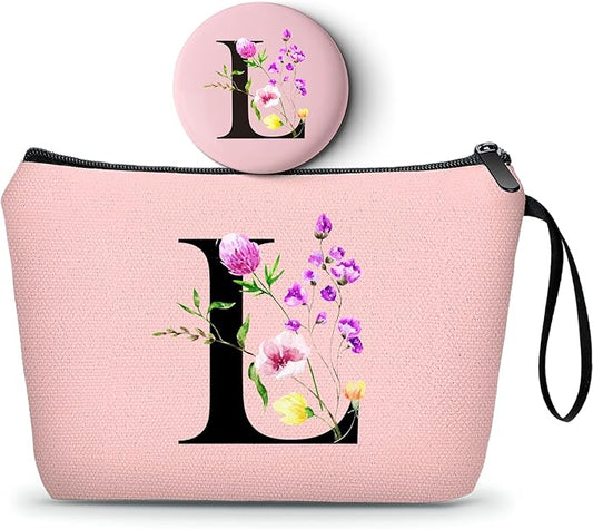 SEAMOON Happy Birthday Friendship Bridesmaid Team Gifts for Employees Women Mom Aunt Daughter Teenage Girl Personalized Make up Cosmetic Bag Travel with Mirror Mothers Day Christmas Graduation L