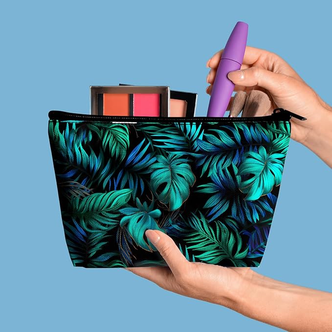 Palm Leaf Makeup Bags for Women - Hawaiian Cosmetic Bag for Vacation Large Capacity Toiletry Bags and 1Ps Mini Portable Pouch